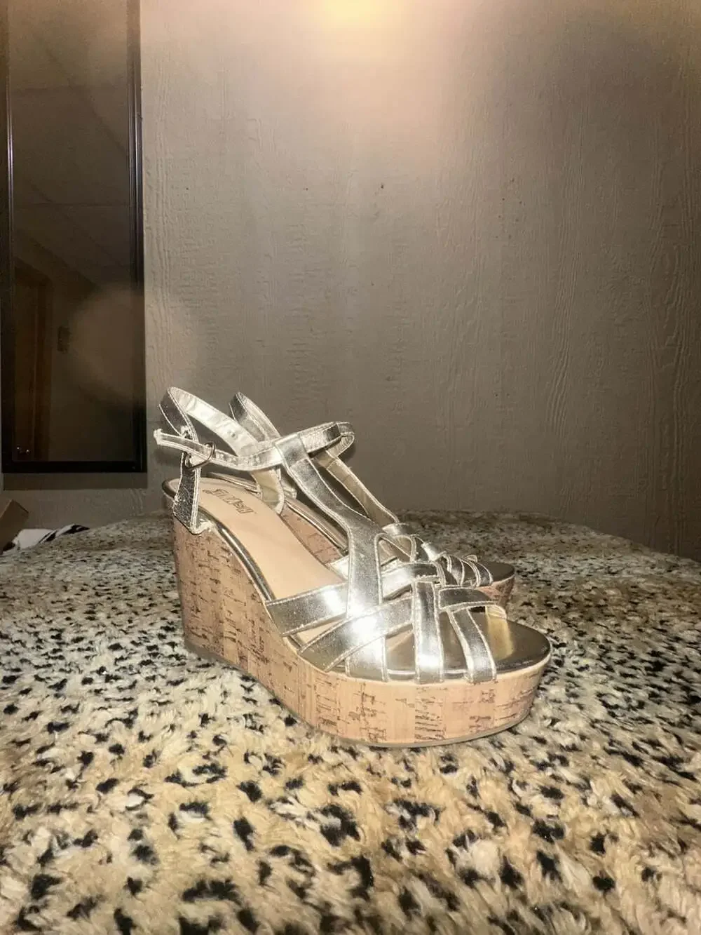 Brash Women's Gold Metallic Strappy Cork Platform Wedge Sandals Size 10